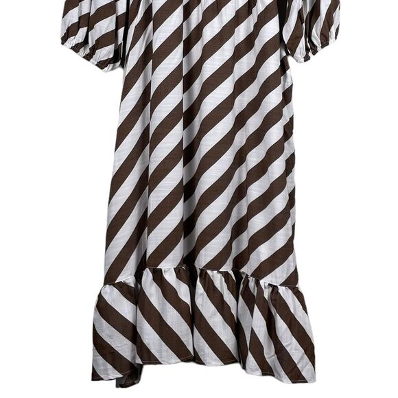 Lane Bryant Blouson-Sleeve Ruffle Hem Brown White Stripe Print Size 24 NEW - Picture 11 of 14